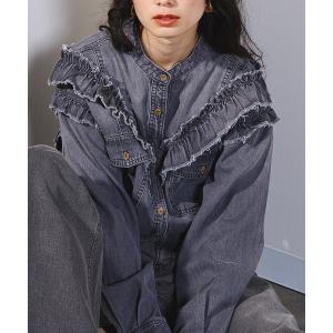 ブラウス シャツ FRILL DENIM SHIRTS レディース