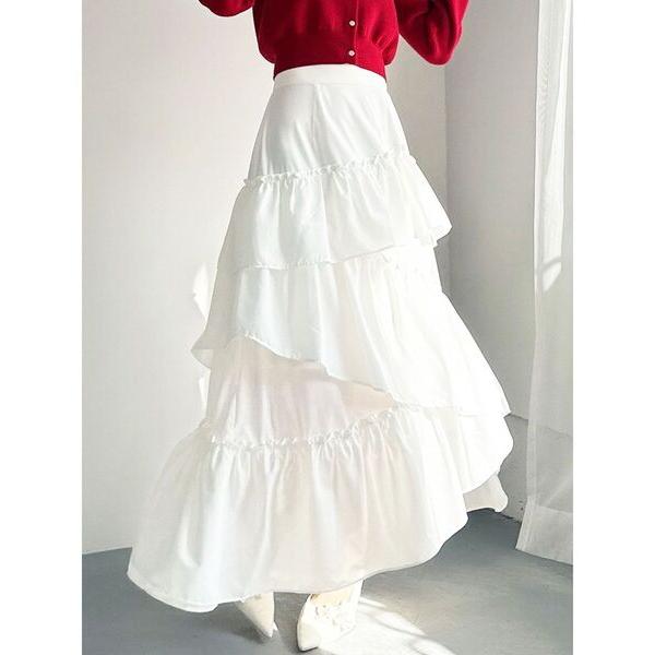 スカート ランダムヘムフレアロングスカート