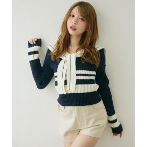 ニット セーター マリンボーダーセーラーリブニット レディース