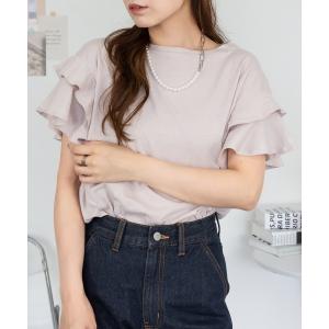 tシャツ M-5L  ティアードフリル袖Tシャツ レディース