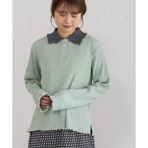 tシャツ 並びボタン配色衿トップス レディース