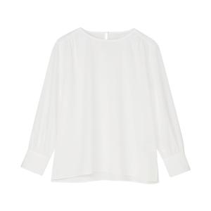 ブラウス シャツ シルキーサテン クルーネック ブラウス レディース