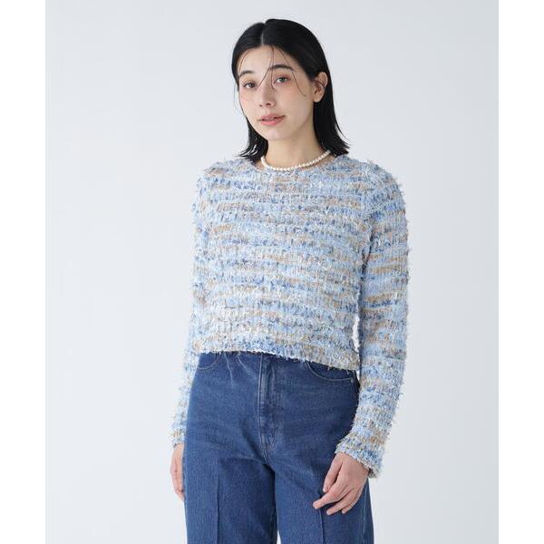 ニット セーター 「好きを着て気分が上がる」リボンヤーンツイードライクニット レディース