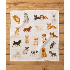 ハンカチ 大きめ リネンハンカチ 犬デザイン 43x43cm レディース メンズ