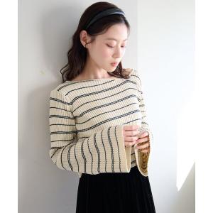 ニット セーター 「ボーダー＆無地」フレアスリーブリブニット レディース