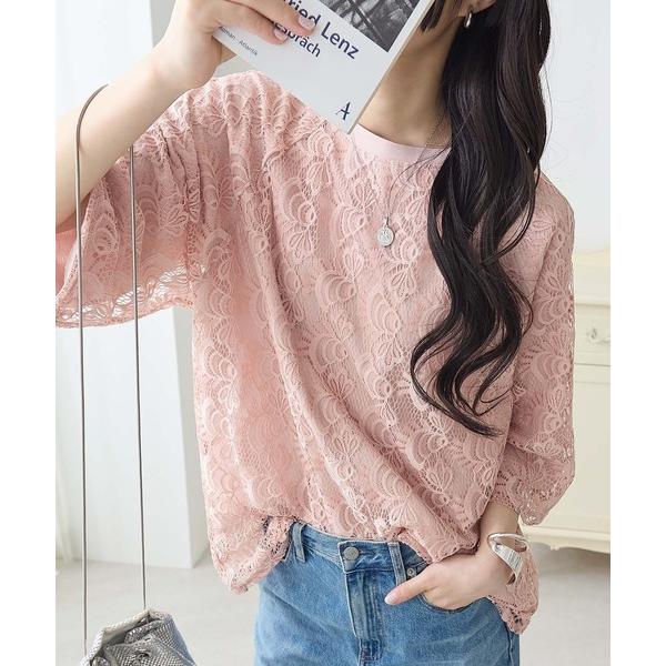 tシャツ 半袖 レース重ねTシャツ レディース