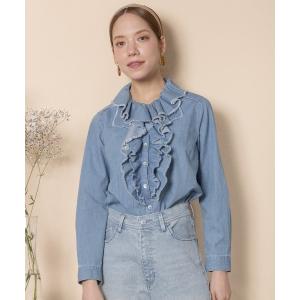 ブラウス シャツ ラッフルフリル　デニムシャツ レディース