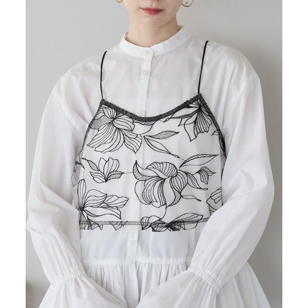 キャミソール 花柄刺繍チュールビスチェ