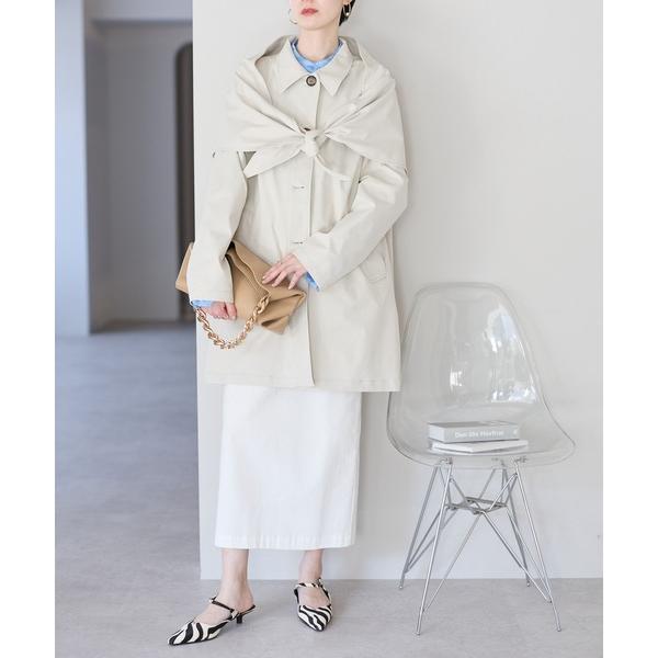 ステンカラーコート コート スカーフ付き　ステンカラーコート レディース