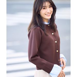 カーディガン 襟フリルドッキングカーディガン レディース