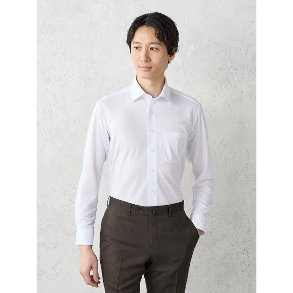 フォーマル シャツ 「完全ノンアイロン/WEB限定」長袖アイシャツ　織柄　セミワイドカラー　ホワイト...