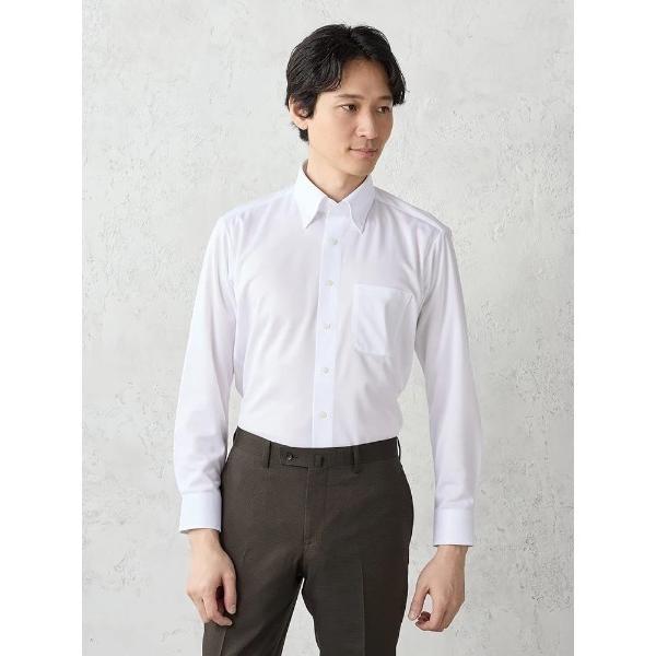 フォーマル シャツ 「完全ノンアイロン/WEB限定」長袖アイシャツ　織柄　ボタンダウン　ホワイト メ...