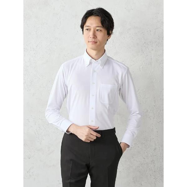 フォーマル シャツ 「完全ノンアイロン/WEB限定」長袖アイシャツ　織柄　ボタンダウン　ホワイト メ...