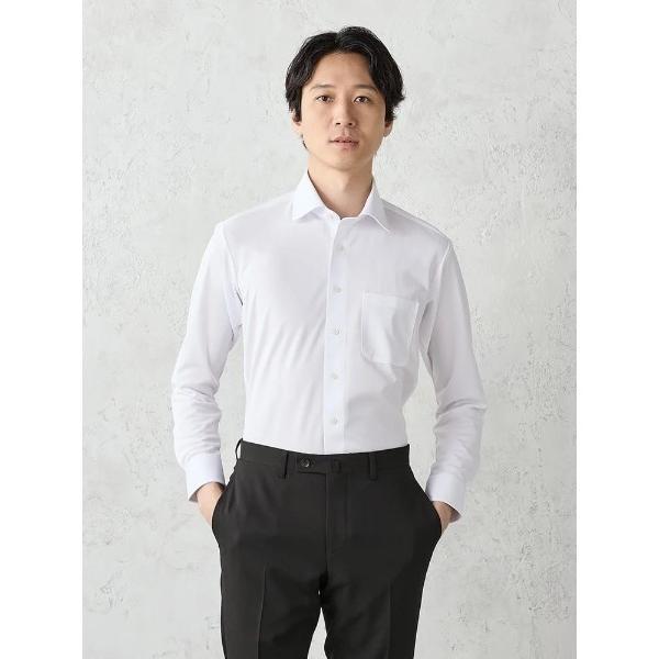 フォーマル シャツ 「完全ノンアイロン/WEB限定」長袖アイシャツ　織柄　セミワイドカラー　ホワイト...