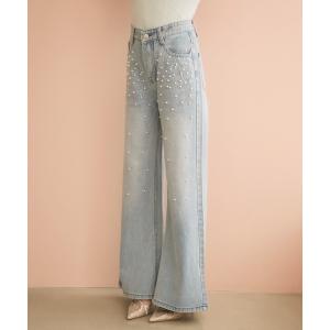 ジーンズ デニム デニムパンツ ビジュー付きデニムパンツ レディース