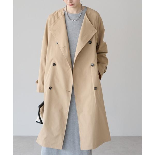 トレンチコート コート ノーカラー　ダブルトレンチコート レディース