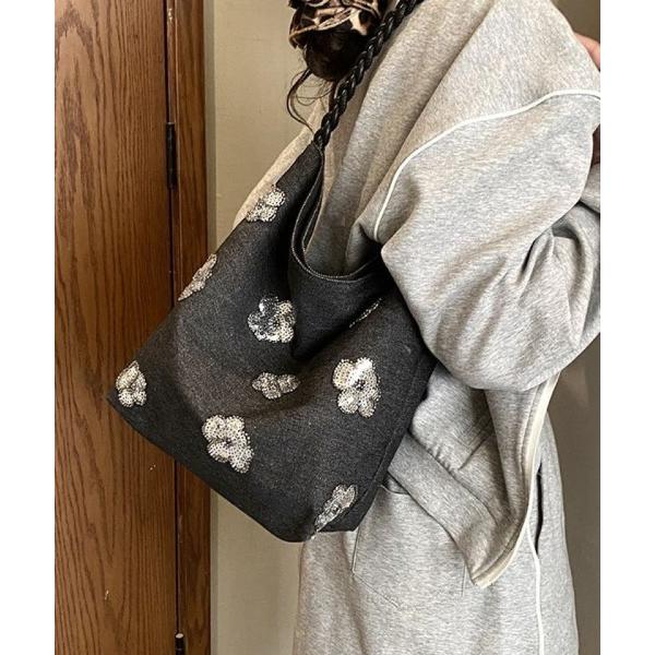 ショルダーバッグ バッグ スパンコールフラワーニットショルダーバッグ レディース