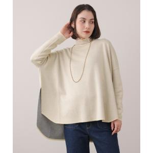 ニット セーター リバーシブルダブル丸首ポンチョ風ニット レディース