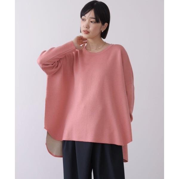 ニット セーター リバーシブルダブル丸首ポンチョ風ニット レディース