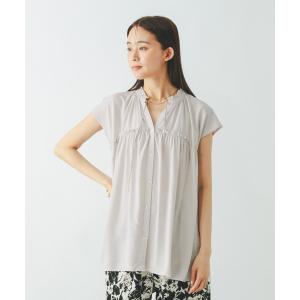 「GLOBAL WORK」 半袖ブラウス MEDIUM グレイッシュベージュ レディース