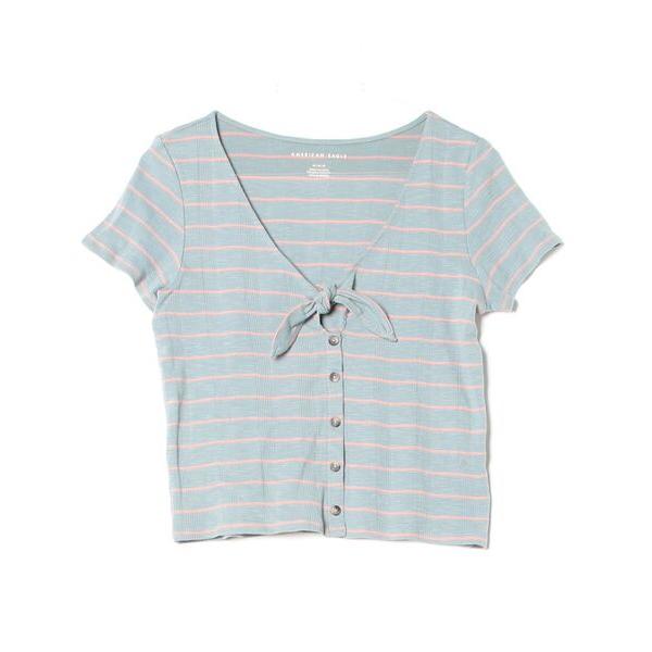 「American Eagle」 ボーダー柄カーディガン M グレー レディース