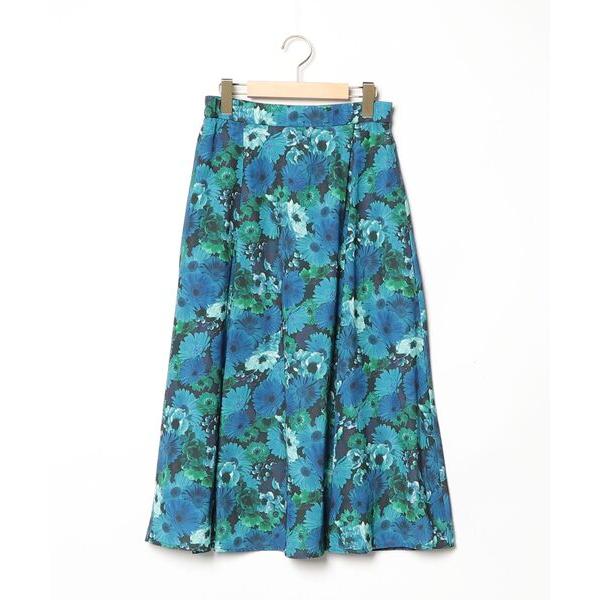 「&amp;LOVE」 花柄フレアスカート M ブルー レディース