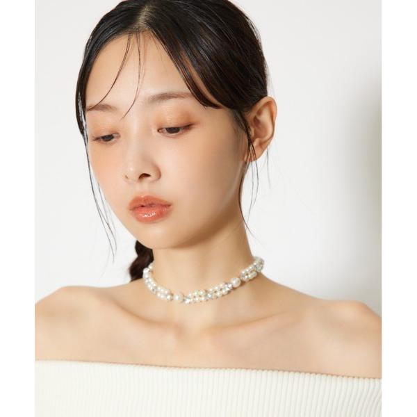 ネックレス リボン付きフェイクパールチョーカー レディース