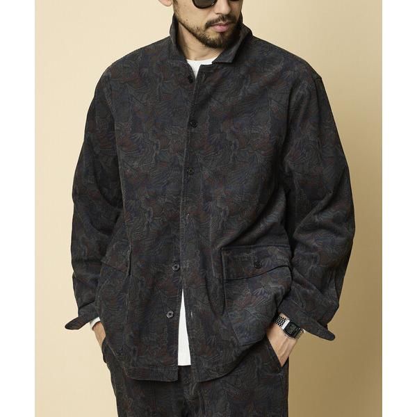 シャツ 総柄 プリント ライトコーデュロイ シャツジャケット 「セットアップ対応」 メンズ