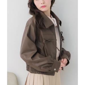 ブルゾン アウター レースパッチ付FレザーBZ レディース