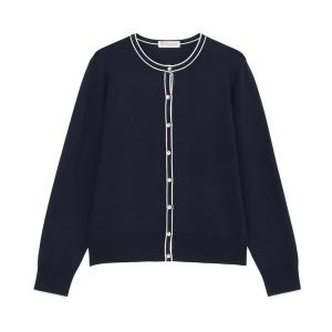 カーディガン 配色 クルーネック カーディガン レディース