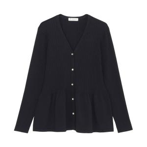 カーディガン リブ編みフレア Vネック カーディガン レディース