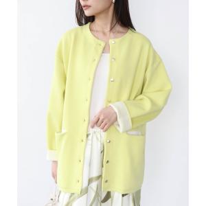 カーディガン ダブルフェイスノーカラーカーディガン レディース