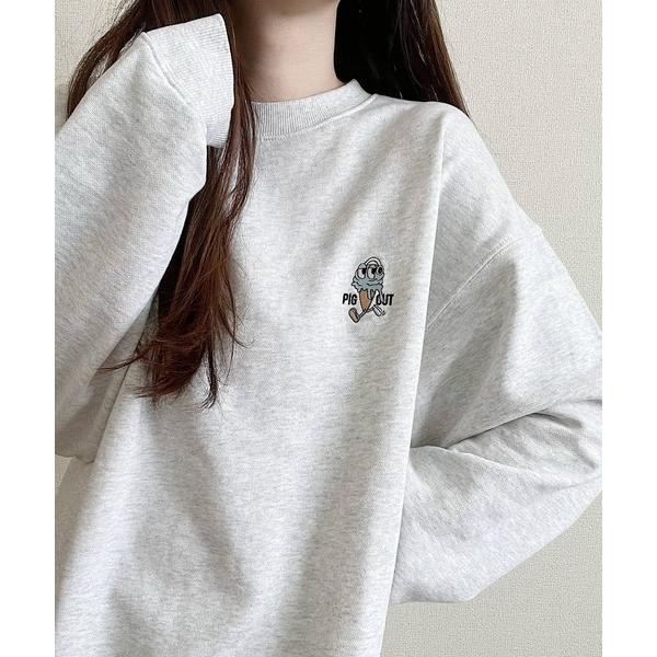 トレーナー スウェット MOGMOG フード刺繍スウェット レディース