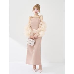 ドレス ボリュームスリーブチュールロングドレス