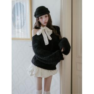 ニット セーター ネックリボンフェザーニットトップス レディース