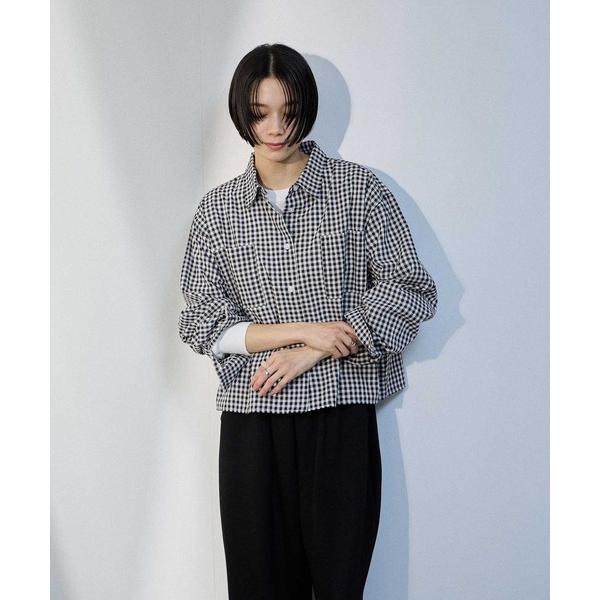 ブラウス シャツ milli de l'air  綿100％ ギンガムチェック クロップド シャツブ...