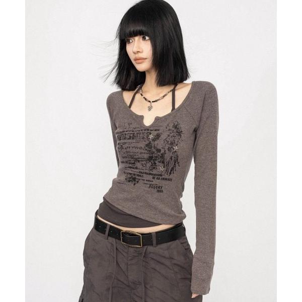 「CANVAS＋」レイヤード風プリントトップス レディース