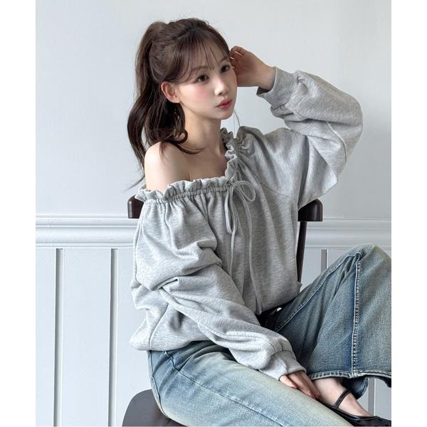 トレーナー スウェット 「着用動画あり・2WAY」オフショルダーストリングスウェット/2026 SS...
