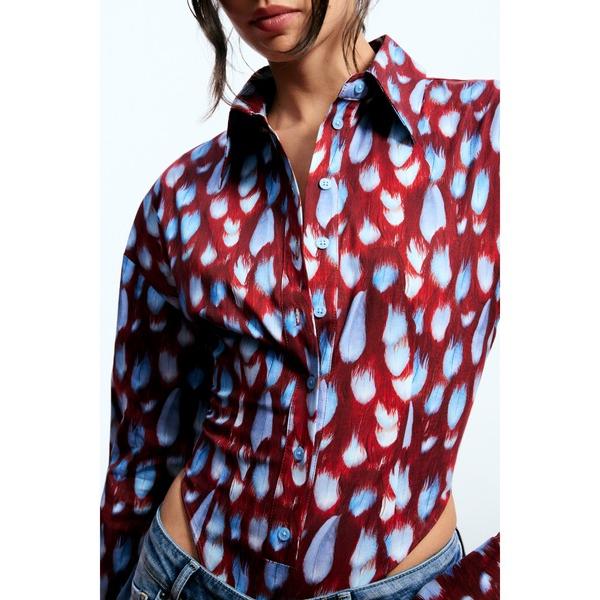 ブラウス シャツ 「Desigual × EGONLAB」フェザープリント ボディスタイルのポプリン...