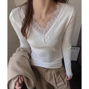 tシャツ Vネックレース付きリブロングTシャツ レディース｜ZOZOTOWN Yahoo!店