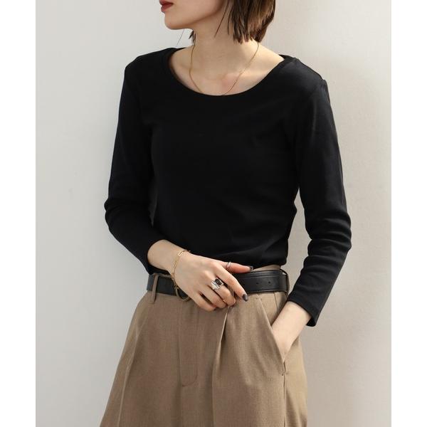 tシャツ Uネック8分袖コットンフライスTシャツ レディース