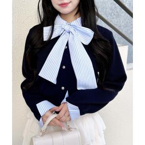 ニット セーター ボウタイドッキングニット レディース