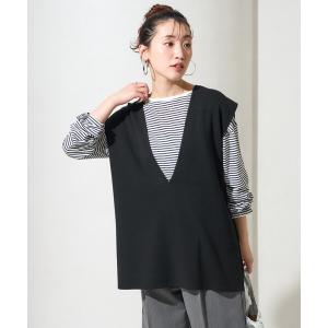 ベスト ジレ 限定展開　コットンブレンド ニットベスト (セットアップ対応) レディース
