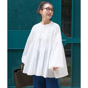ブラウス シャツ 限定展開　インド ピンタック ギャザー ロングスリーブ ブラウス レディース