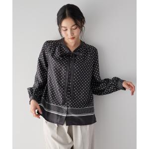 ブラウス シャツ ドットパネル柄リボンブラウス ...の商品画像