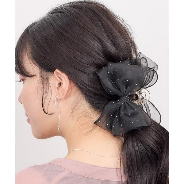 ヘアクリップ スタッズ付きボリュームリボンバンスクリップ