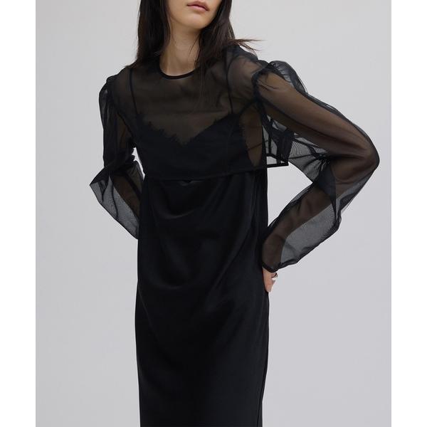 ドレス SHEER LAYERED SATIN DRESS