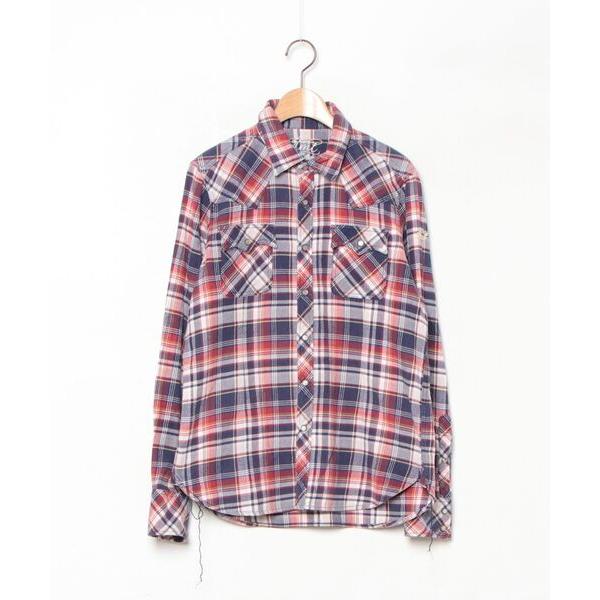 「TMT」 チェック柄長袖シャツ M レッド メンズ
