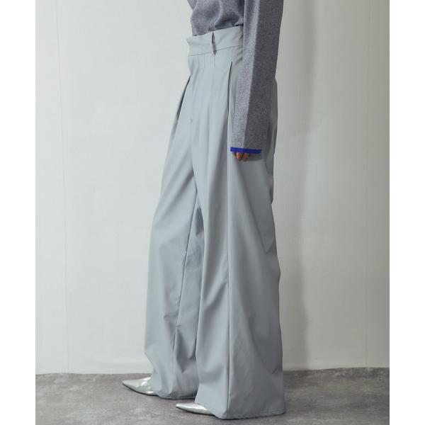 ワイドパンツ パンツ 「セットアップ対応」タック入りフェイクレザーパンツ レディース