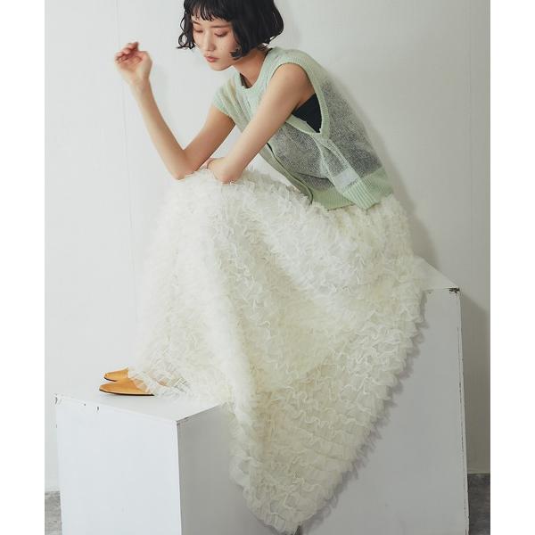 スカート ティアードチュールロングスカート